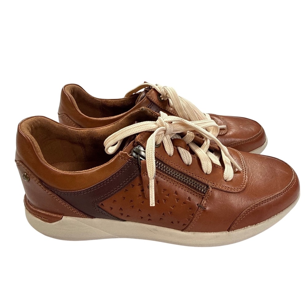 Cobb Hill Sneakers Womens 9 Tan Excellent Leather Side Zip Perforated CI6402